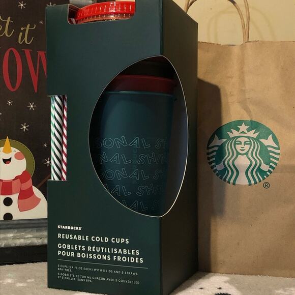 Starbucks Limited Edition 2019 Holiday Reuseable Cold Cup Gift Set 5 | 24oz cups - Picture 2 of 5